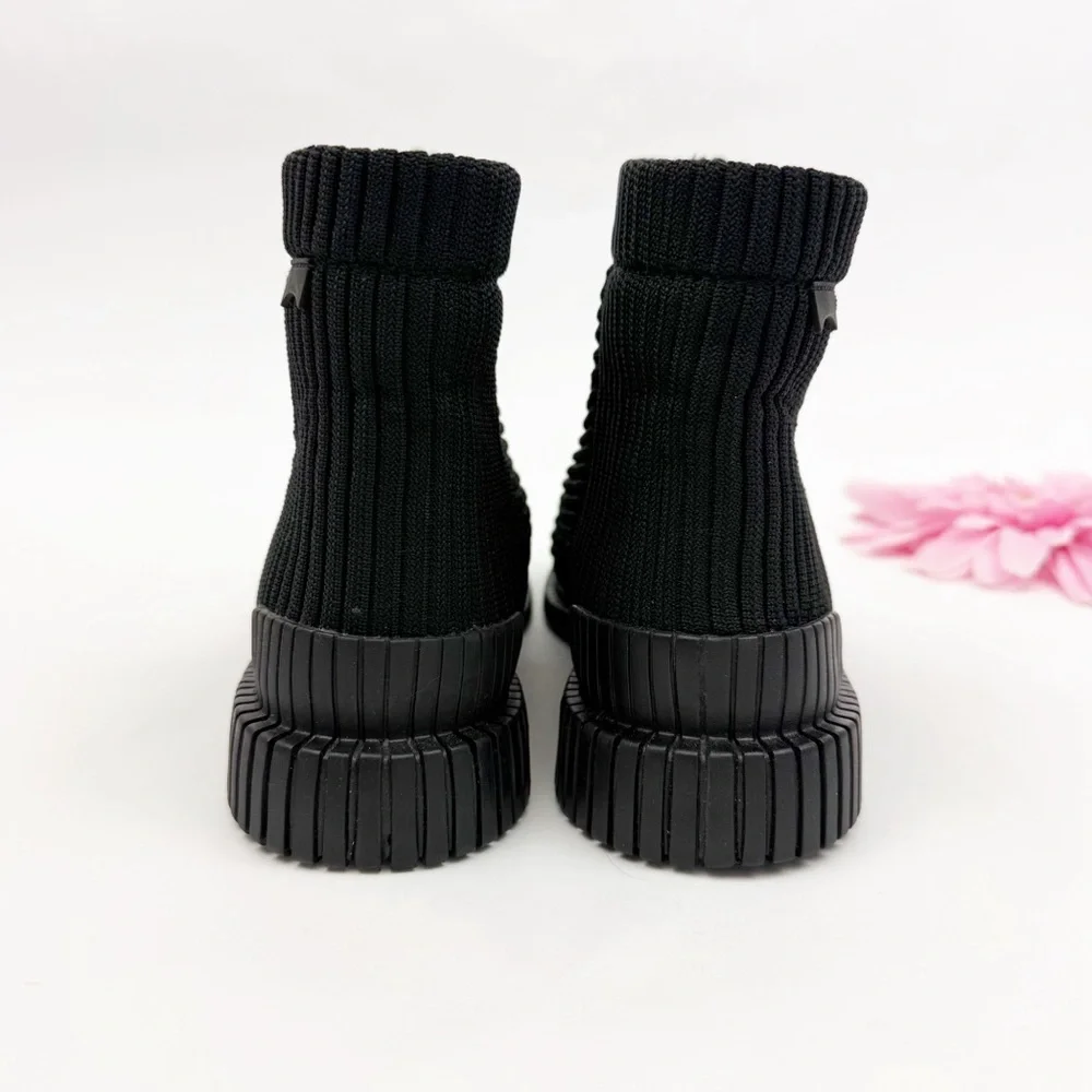 Camper Pix Ribbed Tencel Lyocell Ankle Boots Black